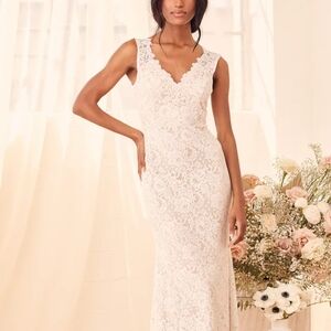Lulus Elegant Lace Off White Wedding Dress